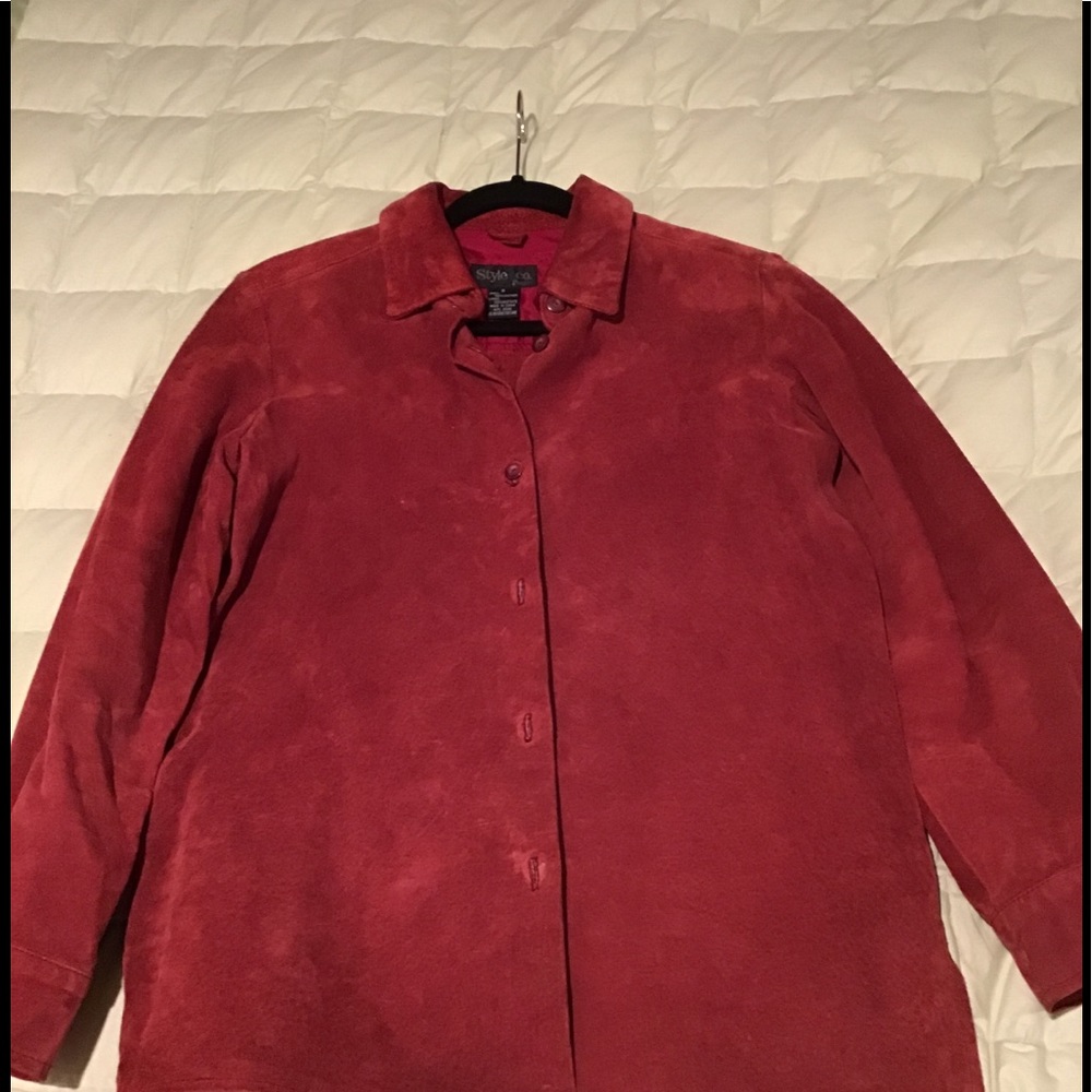 100% suede leather long sleeved button down shirt